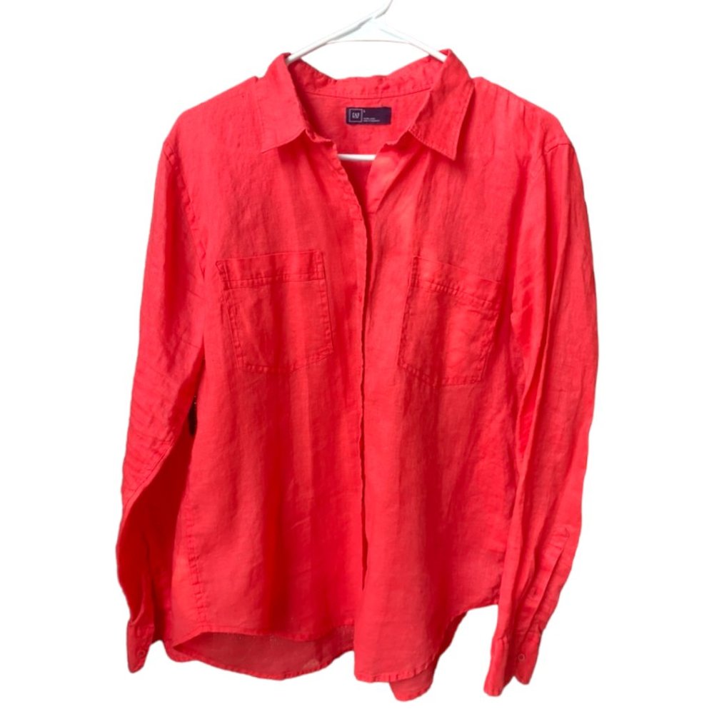 Gap 100% Linen Button Down Shirt coral pink